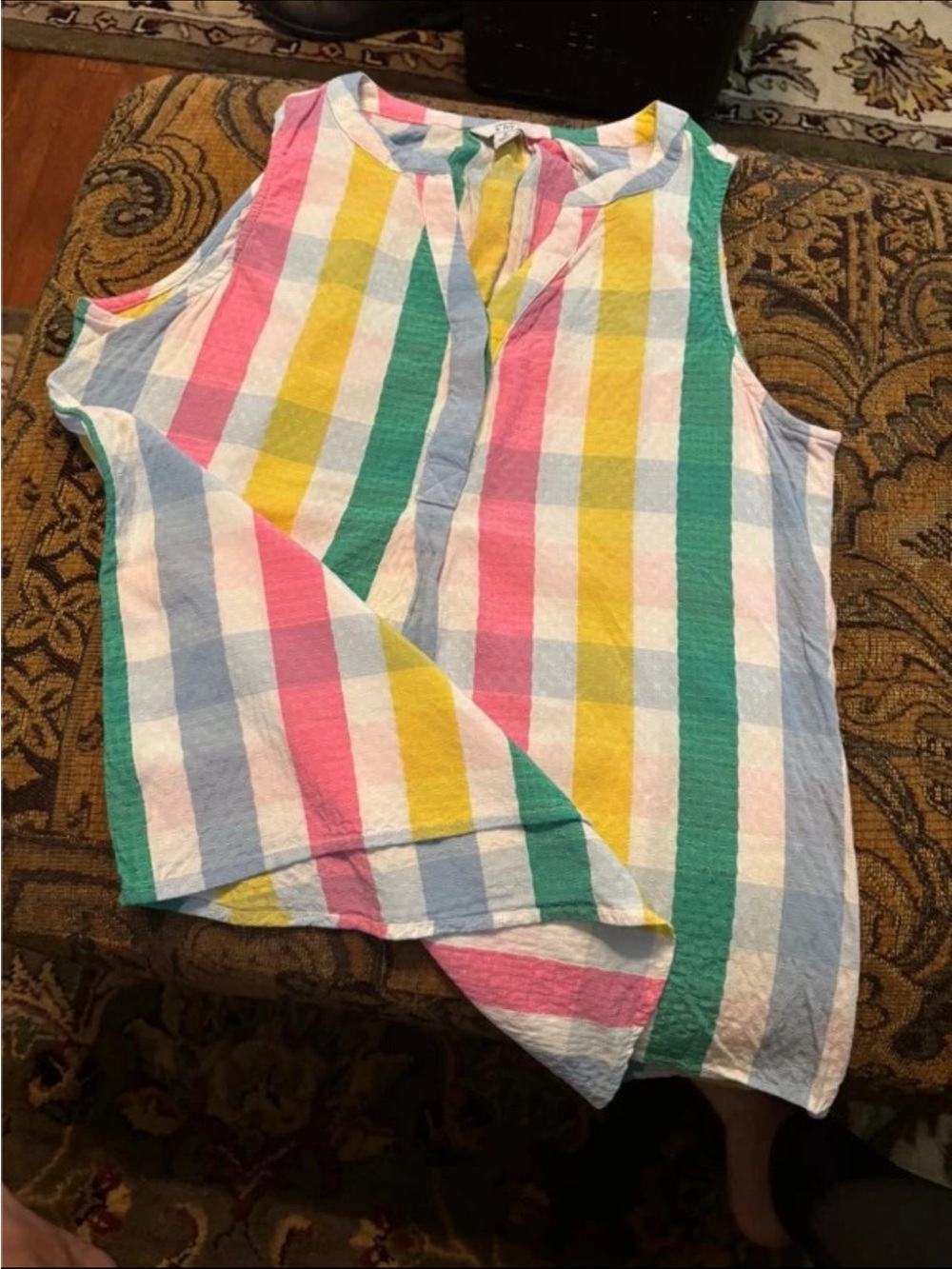 crown & ivy Multicolor Striped Sleeveless Top - Pink, Yellow, Green, Blue, White